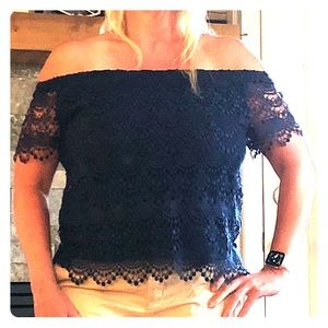 A.N.A  Navy Blue Lace Convertiable Top Medium